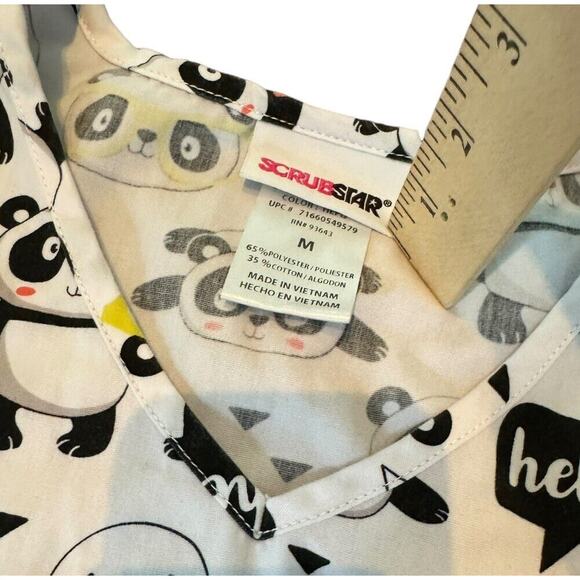 Scrub Star Pandas Hearts Hello Hi Medium V Neck Top Dental Nursing Veterinary - Picture 4 of 6